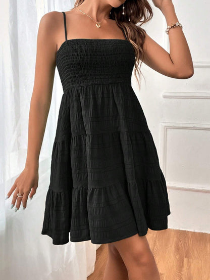 Strap Solid Color Texture Dress