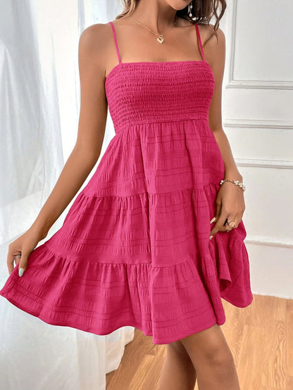 Strap Solid Color Texture Dress