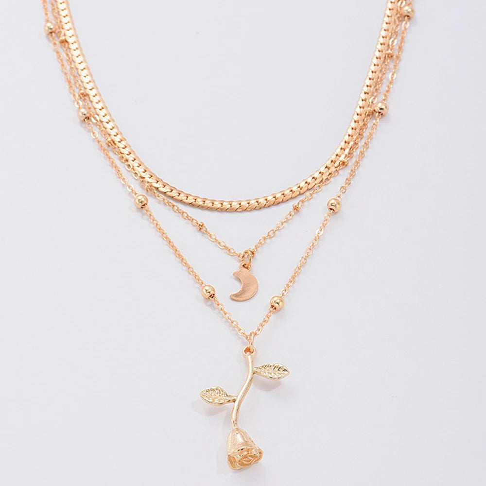 Bohemia Multilayer Moon Gold Color Pendant Necklaces For Women