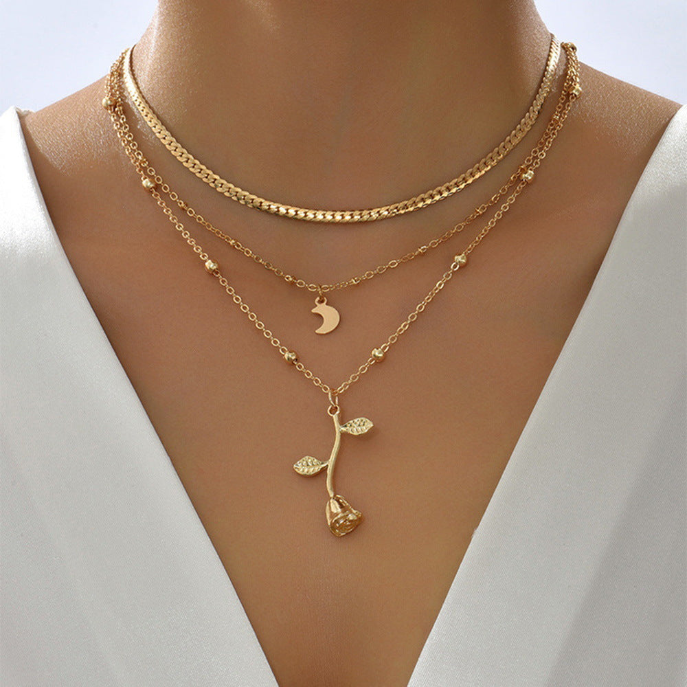 Bohemia Multilayer Moon Gold Color Pendant Necklaces For Women