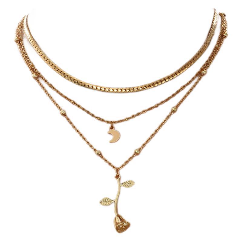 Bohemia Multilayer Moon Gold Color Pendant Necklaces For Women