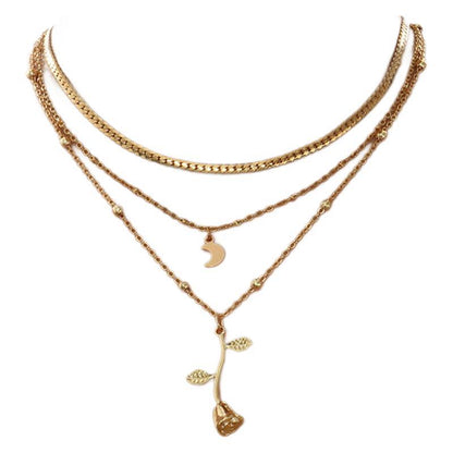 Bohemia Multilayer Moon Gold Color Pendant Necklaces For Women