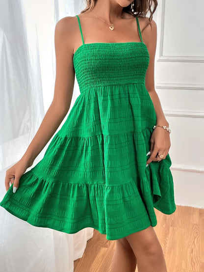 Strap Solid Color Texture Dress